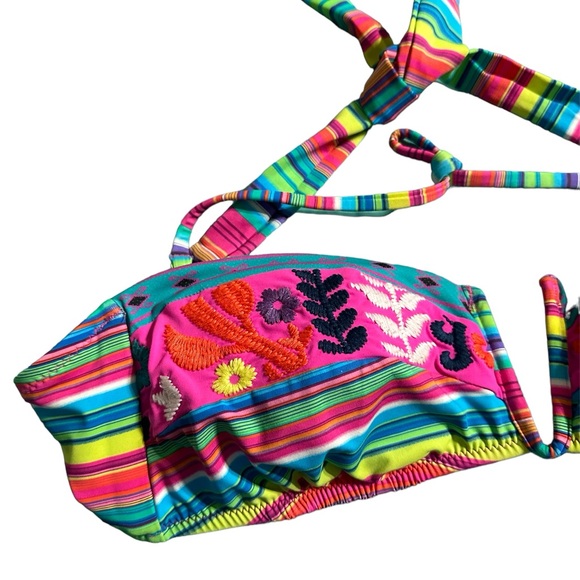 Nanette Lepore Flora Fiesta Bandeau Bikini Top Medium Colorful Stripes - Picture 6 of 9